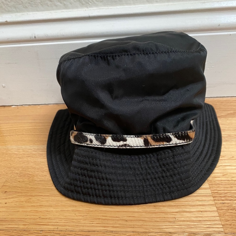 Prada nylon bucket rain hat with calf trim